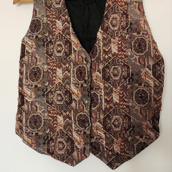 Vintage 90s academia beaded tapestry shortcoat vest - Picture 4 of 7